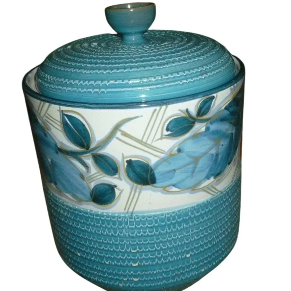 Vintage Fratelli Fanciullacci Italy Turquoise Basketweave Canister‎ MCM Majolica